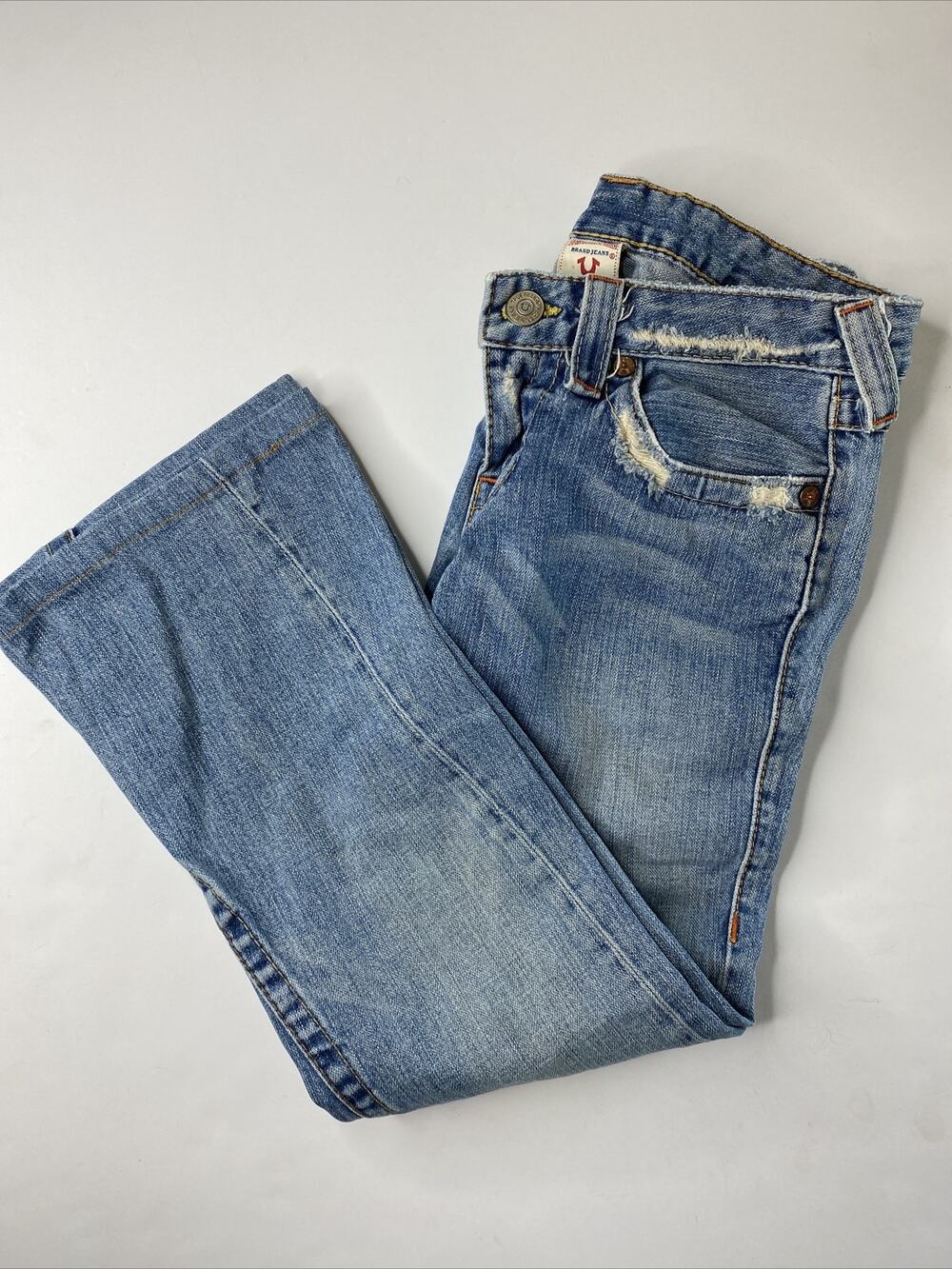 True Religion Women's Jeans Size 28 Distressed Ripped Blue Embroidered